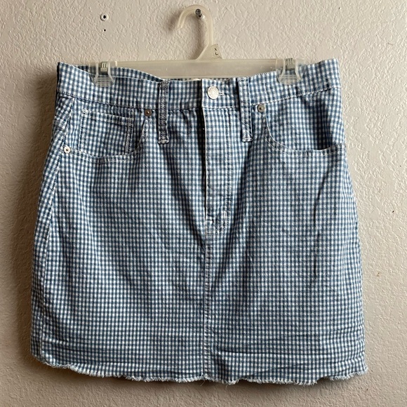 Madewell Stretch Denim Straight Navy and White Gingham Pencil Skirt - Picture 3 of 6
